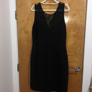 Lace front black mini dress